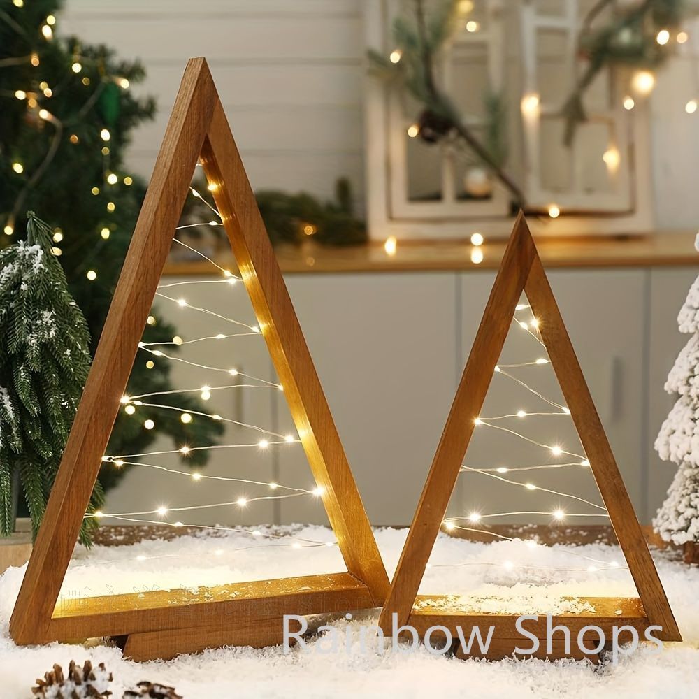 【新品未使用】クリスマスツリー 2個パック 素朴な木製クリスマスツリーライト付き 手作りのお祝い 卓上装飾 暖炉 パーティーの装飾 電池式 単3電池が必要 木 クリスマスパーティー  クリ