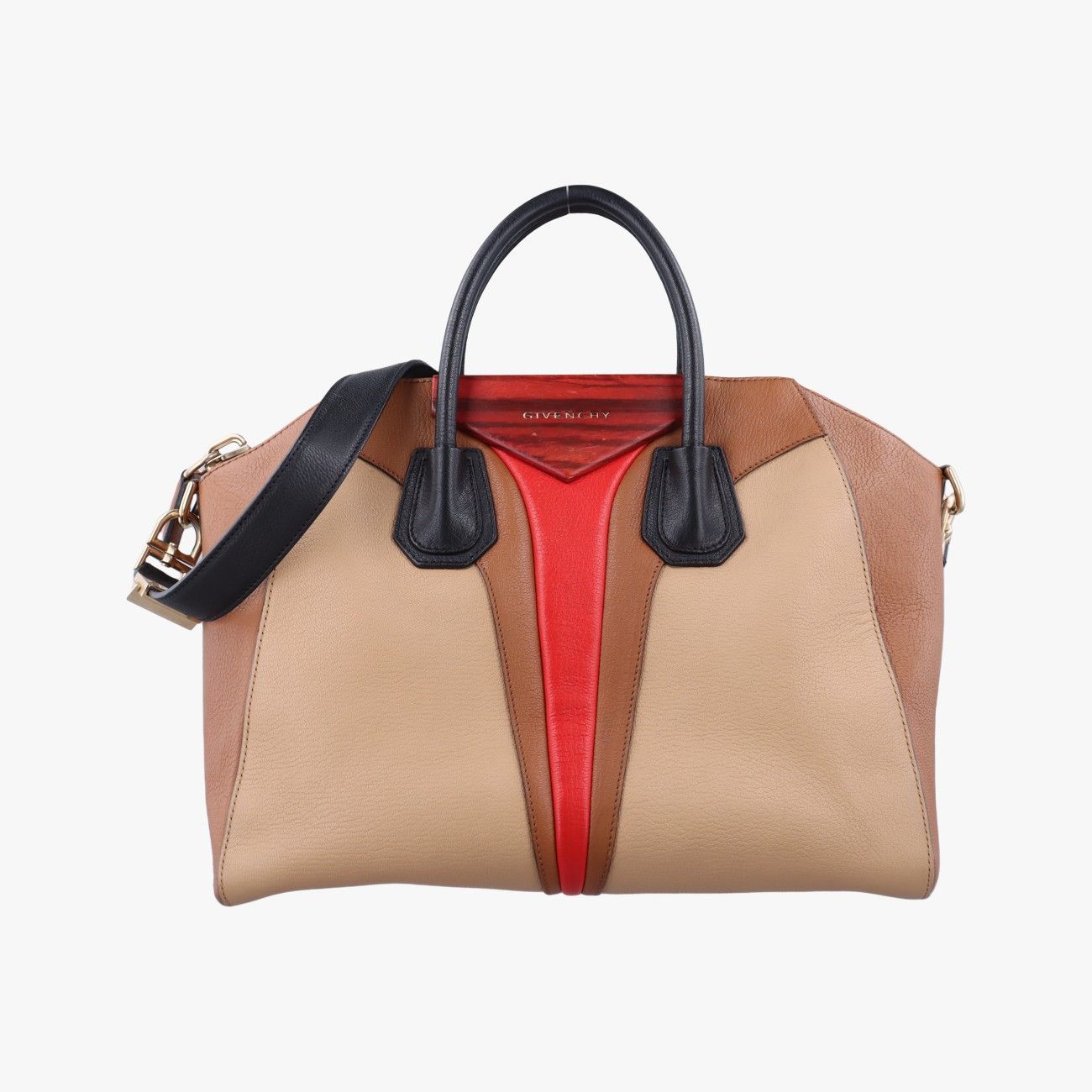 ジバンシーGivenchyアンティゴナ レッド×ブラウン×ベージュ レザー 3C0192