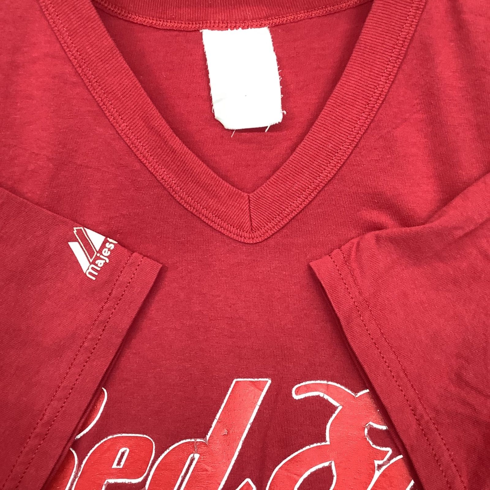 古着 VネックTシャツ サイズ不明XL相当 マジェスティック レッド 
