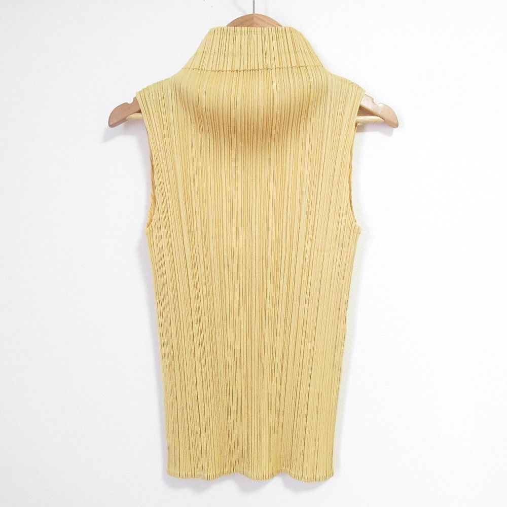 PLEATS PLEASE ISEEY MIYAKE プリーツプリーズ イッセイミヤケ ハイネックノースリーブカットソー PP41-JK141 サイズ3 イエロー レディース 古着