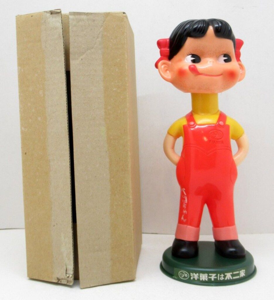 ◎◎ 不二家 首振り人形 ペコちゃん きざみ目 ソフビ　頭ネジ1本 不二家 首振り人形 ペコちゃん きざみ目 ソフビ 頭ネジ1本