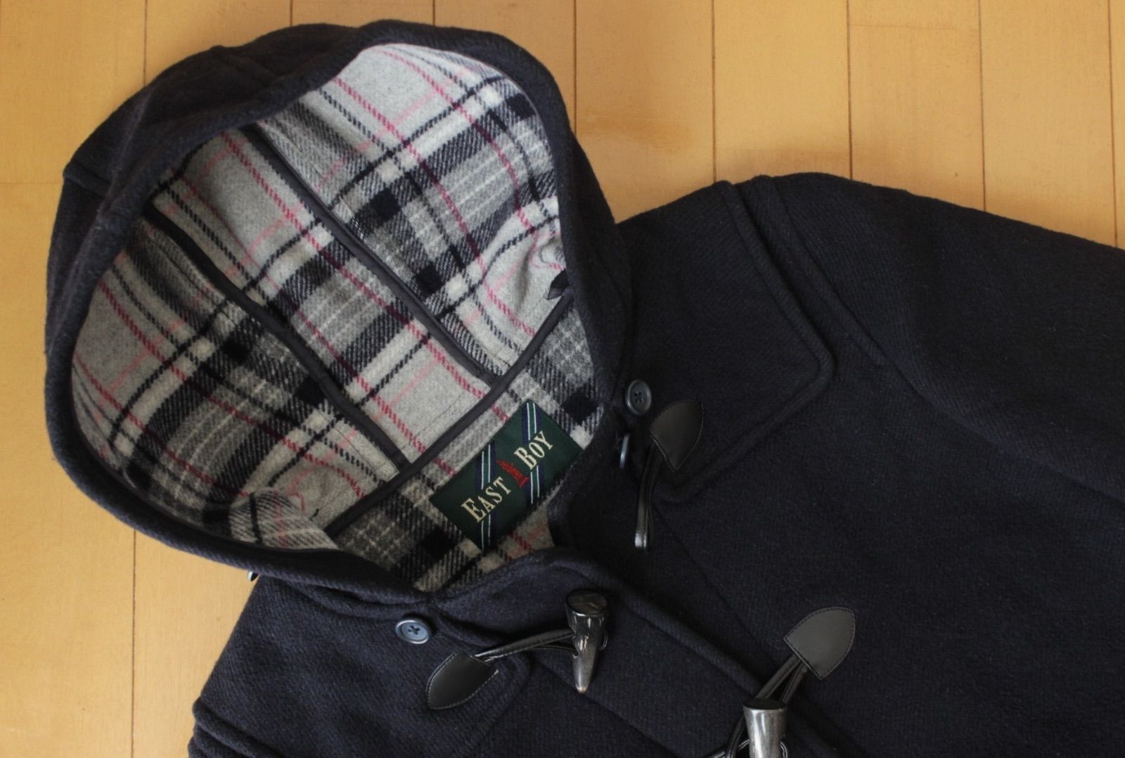 32【美品】イーストボーイ ダッフルコート 7 ネイビー 紺 S 裏