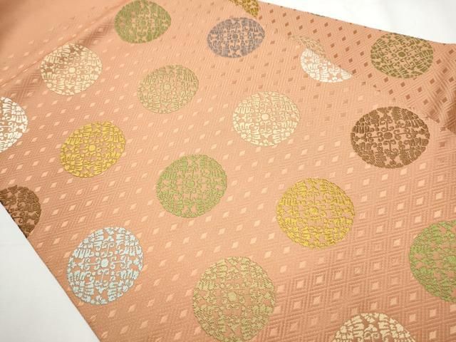 平和屋着物○九寸名古屋帯 唐織 花唐草丸文 正絹 逸品 CAAY9640hy