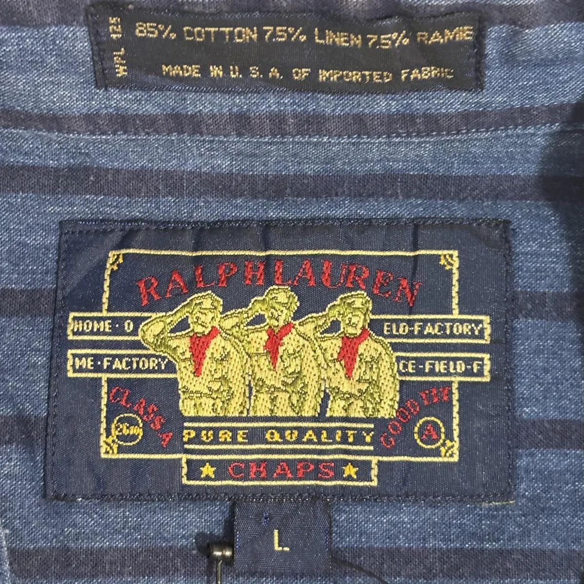 USA製 80s CHAPS INDIGO LINEN S/S SHIRT チャップス ラルフローレン 