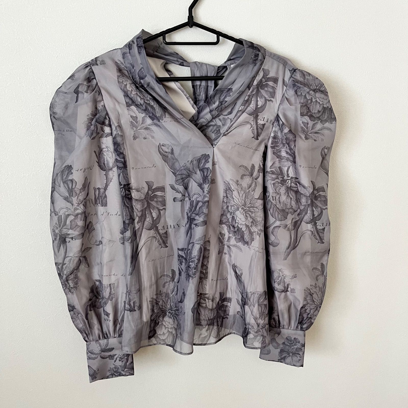 z696 【美品】 SNIDEL スナイデル グレー シフォン ブラウス シャツ 花 