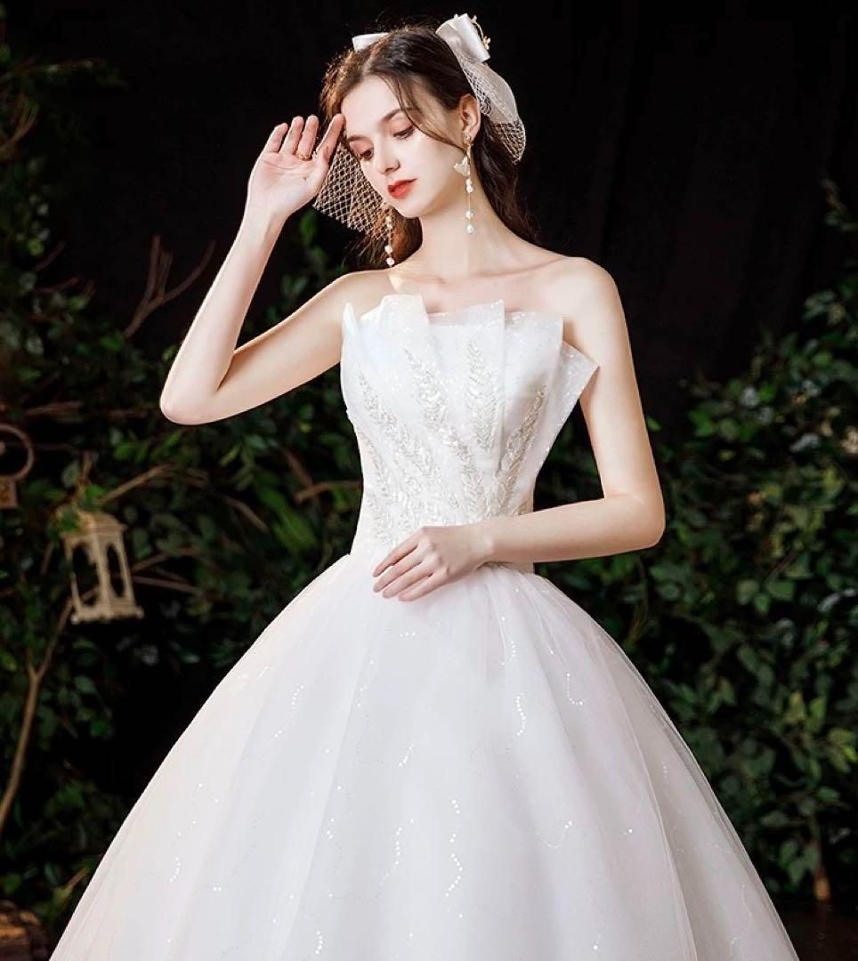 【プリンセスライン】ウェディングドレス　チューブトップ　結婚式　前撮り 花嫁 ウェディングドレス Aライン チューブトップ ワンピース