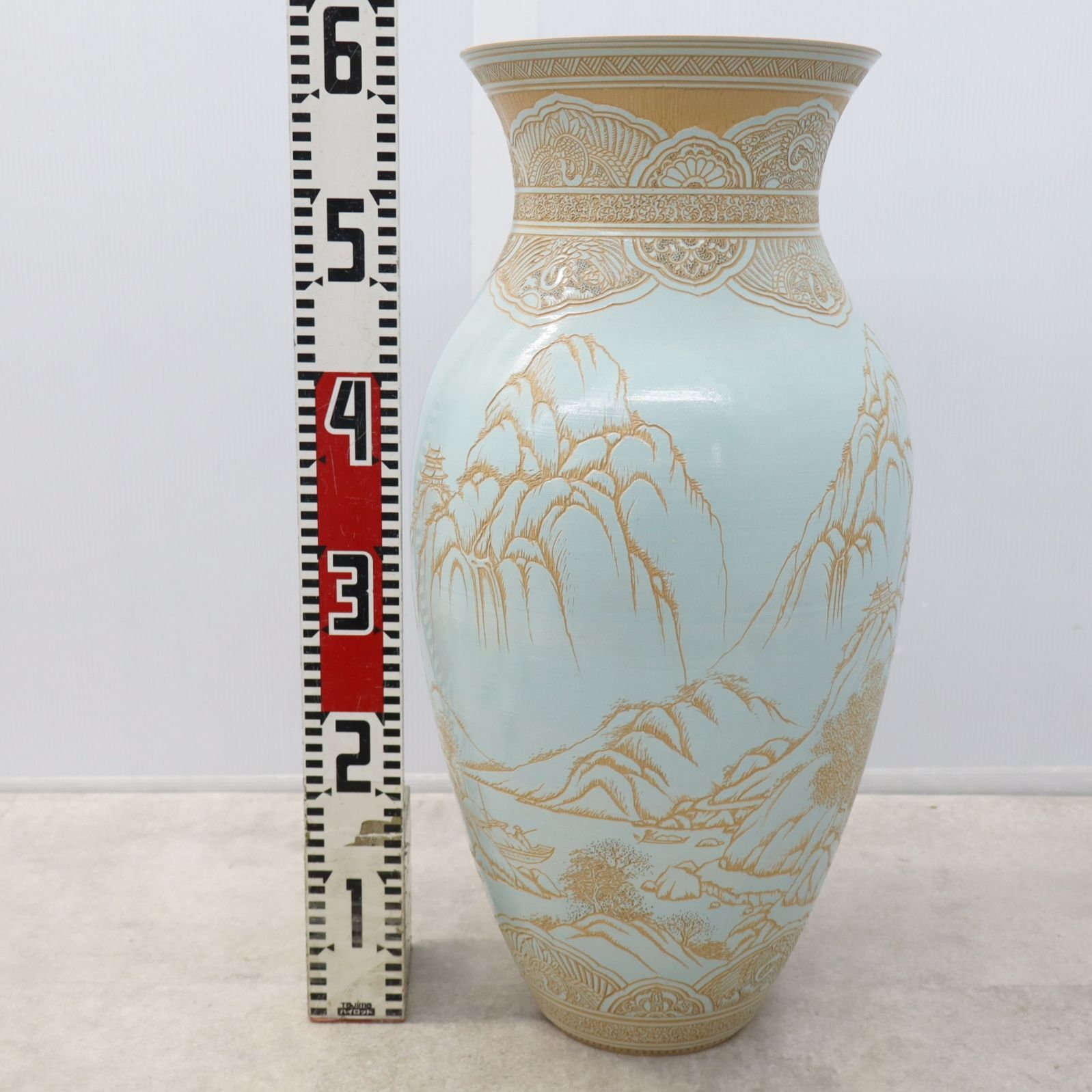 ▽骨董 古美術 ｜華壺 つぼ 花器 山水図｜東炎窯 金東和 作 東炎釉裏