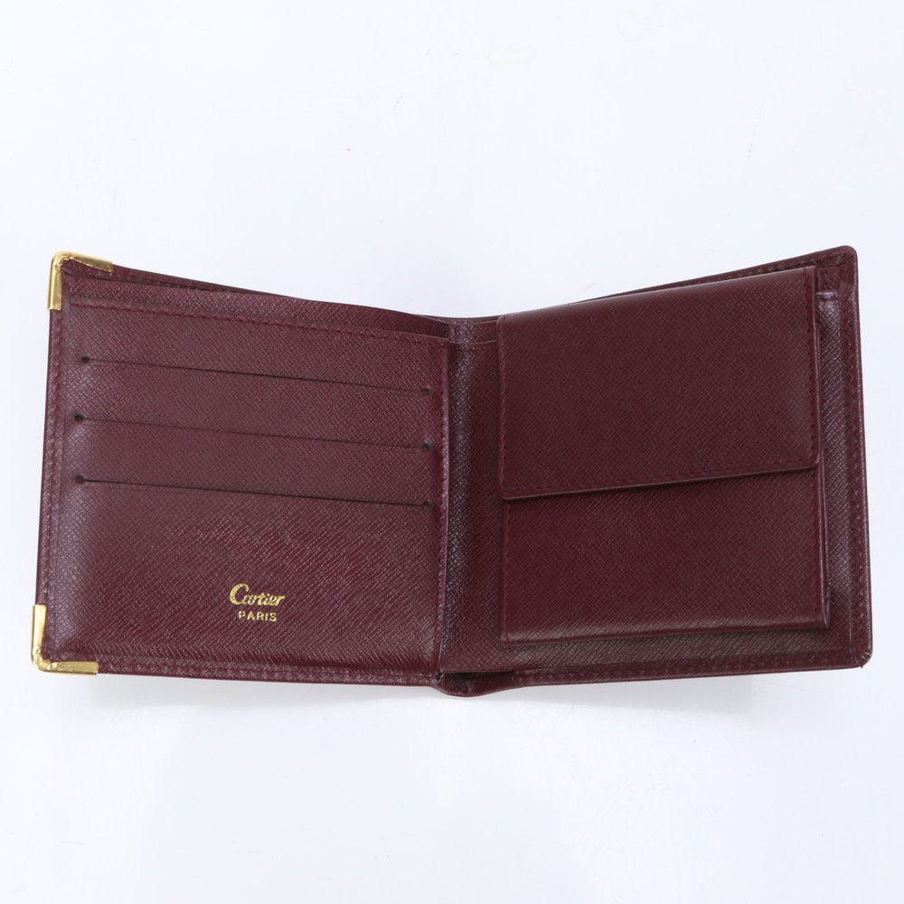 美品】カルティエボルドーレザー二つ折り財布 ギャランティーカード付