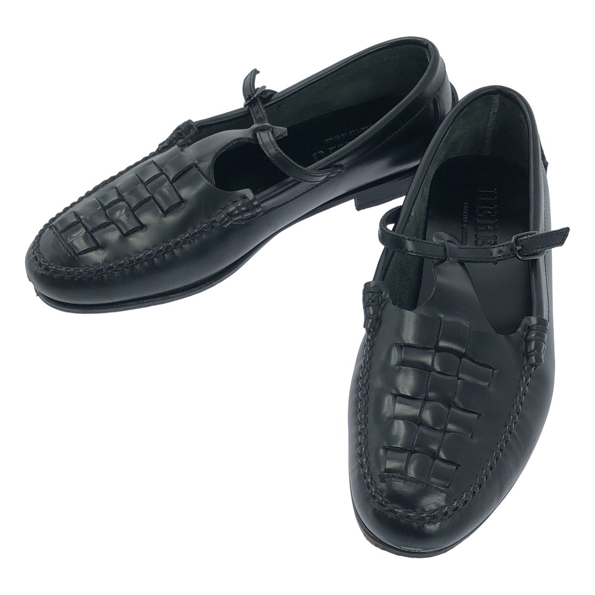 HEREU | ヘレウ | T-bar Maqueda Loafer | レザー 編み込み ストラップ ローファー 革靴 | 37 | ブラック | レディース