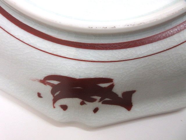 九谷焼 秀幸 作 飾り皿 八角大皿 緑 青 赤 色絵花鳥 陶器 陶磁器