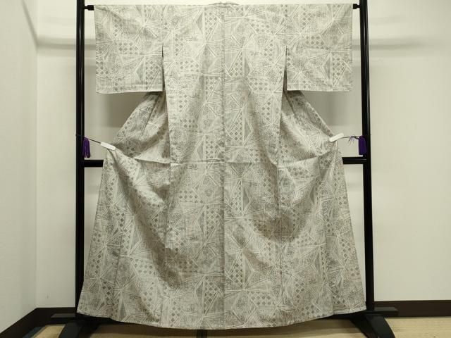 平和屋着物▽上質な紬 単衣 風景文 正絹 逸品 CAAV3740dy