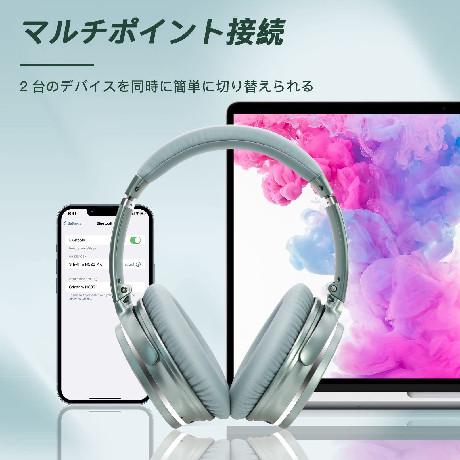 Srhythm NC25 ワイヤレスヘッドホン ノイズキャンセリング Bluetooth