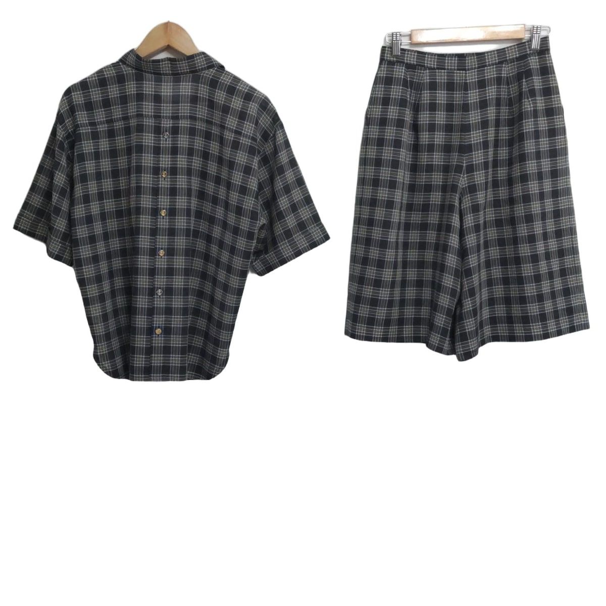 Leilian レリアン レディースパンツセットアップ サイズ11 M レディース - ネイビー×ダークイエロー×白 チェック柄 シースルー