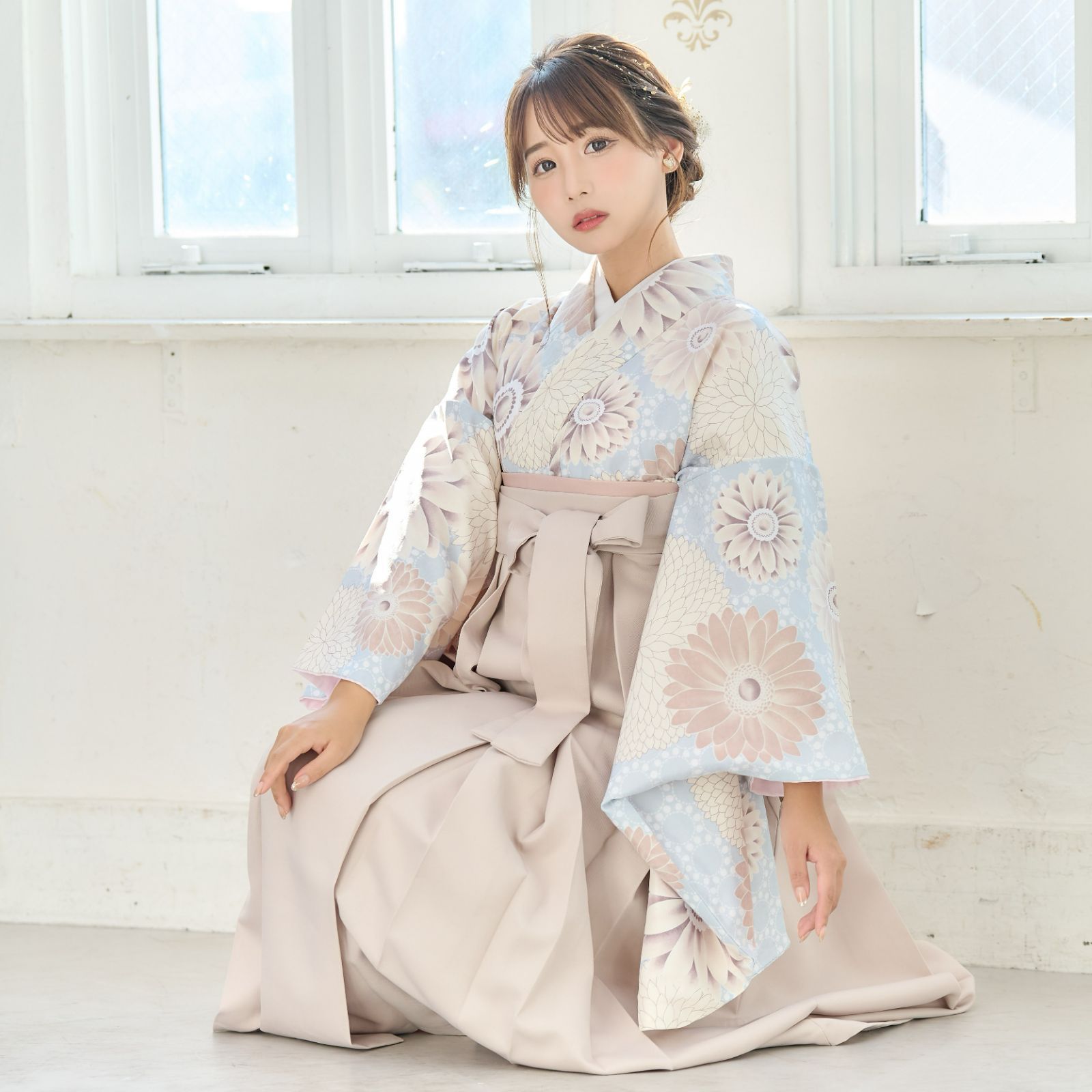  袴3点セット 卒業式 小学生 から 大学生 SS S M L LL 謝恩会 水色 ベージュ 清楚 二尺袖着物 下帯 袴 はかま 華やか かわいい 袴セット セット LBJ 袴 着物 浴衣