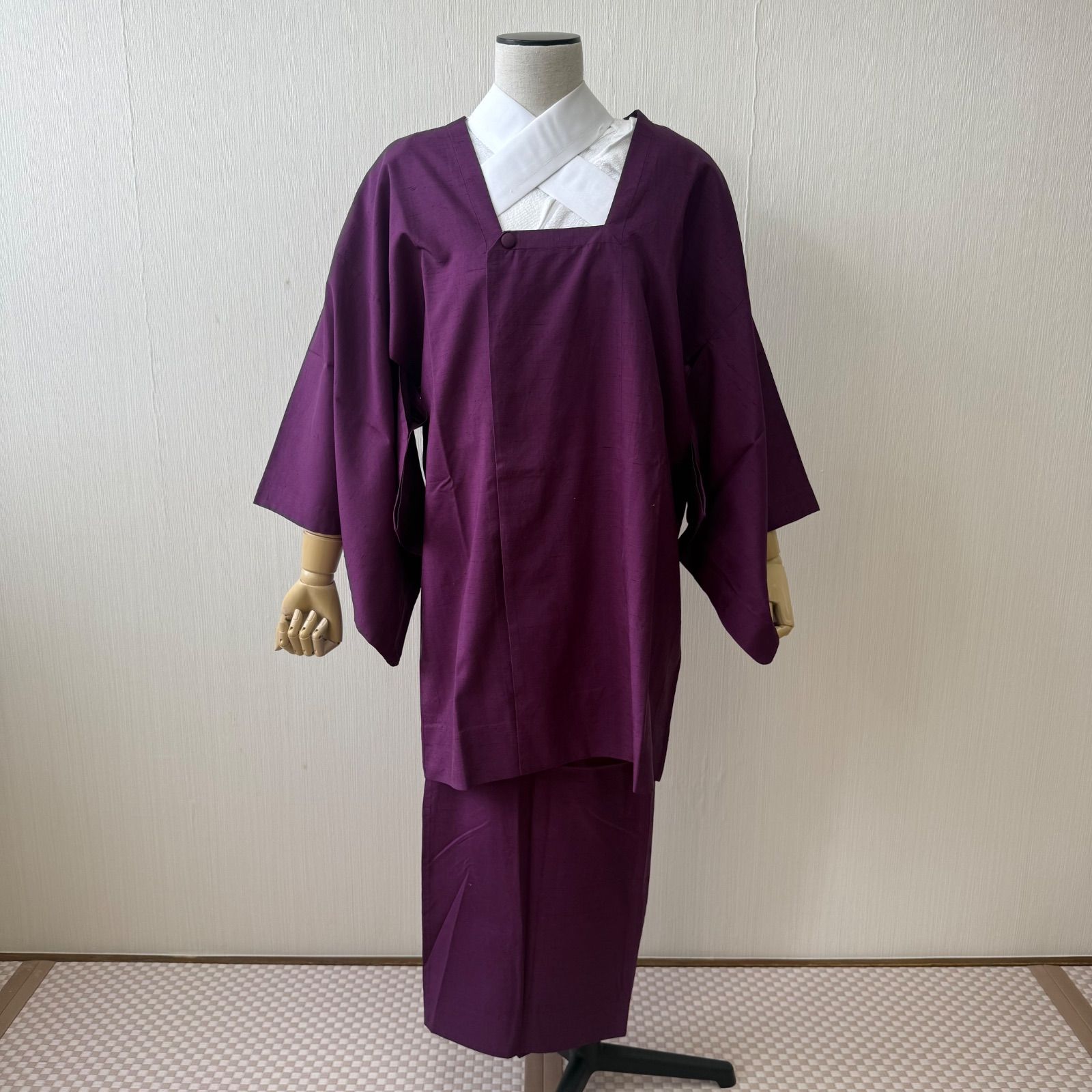 和装コート 道行二部式 二部式コート 着物 紫 無地 リサイクル着物 c-562