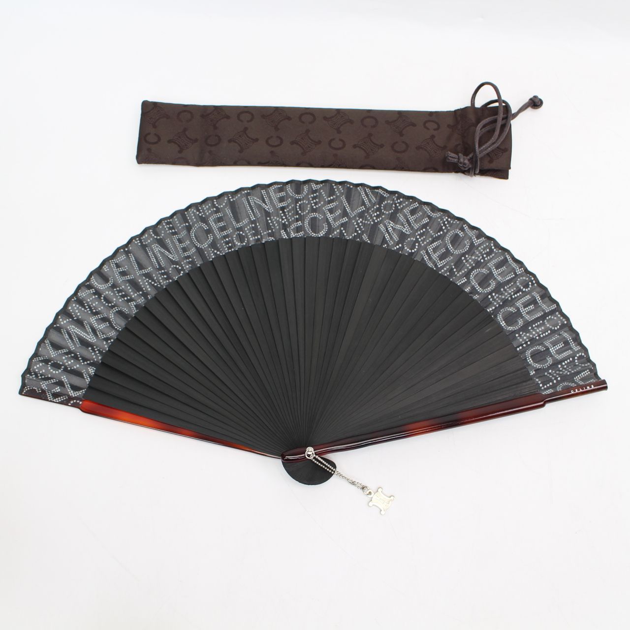CELINE ロゴ入りブラウン扇子 ケース付き