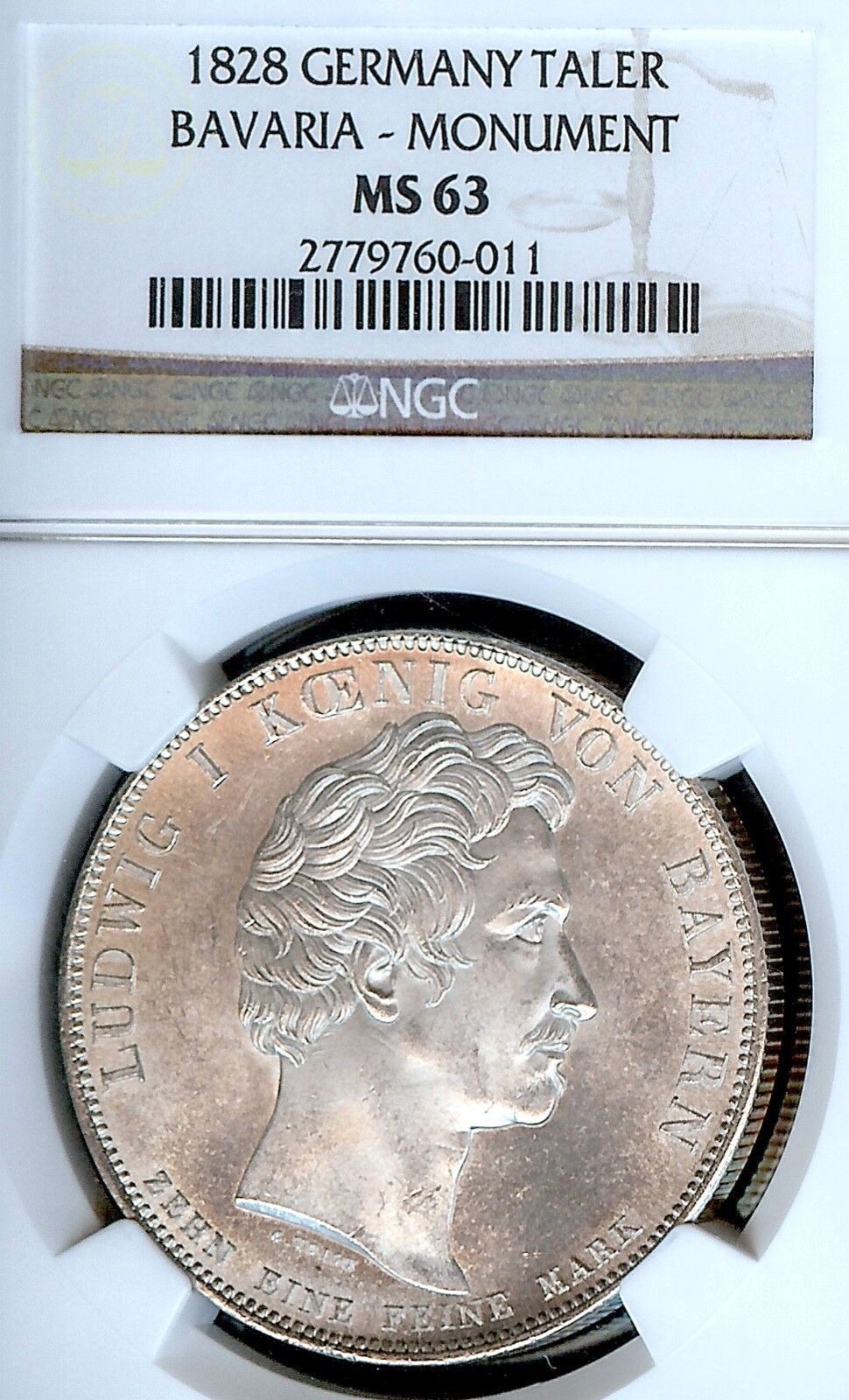 German States Bavaria 1828 Taler Coin Thaler NGC MS 63 F.STG|STG