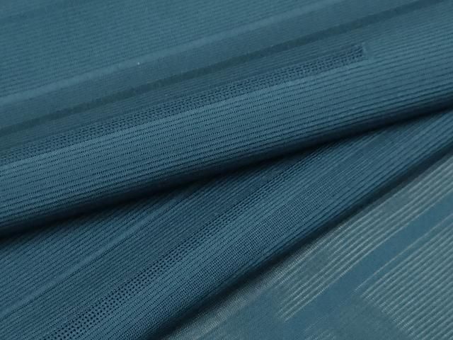 平和屋着物＊夏物 色無地 絽 横段紋紗 藍色 正絹 AABA5792sx