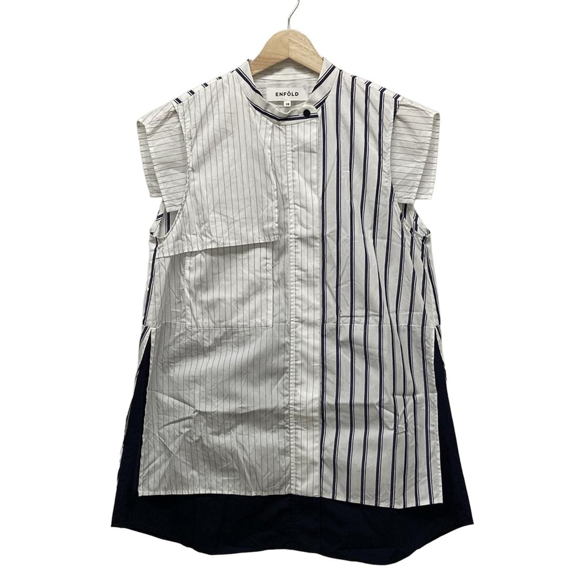 エンフォルド 半袖シャツブラウス サイズ38 M レディース - 300GS230-2070 白×ダークネイビー スクエアフレンチ|ストライプ|レイヤード