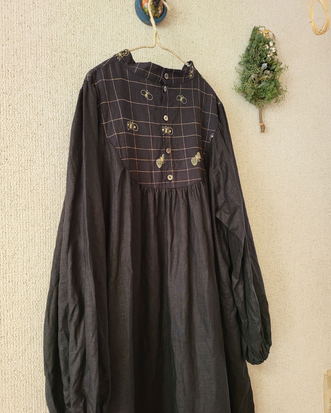 ハンドメイド ミナペルホネンテキスタイル 格子柄chouchoヨーク  