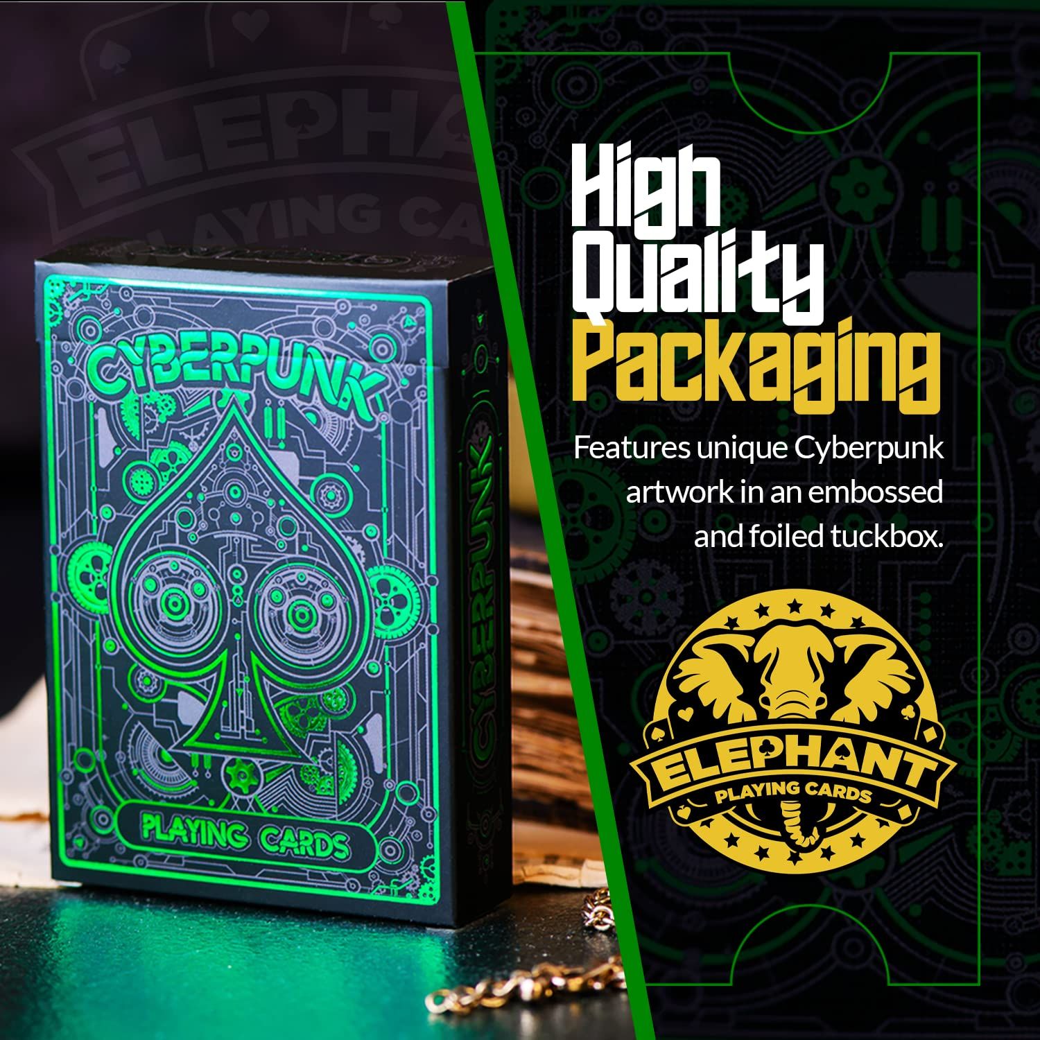 Elephant Playing Cards サイバーパンクグリーン トランプカード カードディストリーデッキ 子供用u0026大人