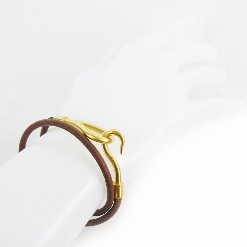 HERMES エルメス チョーカー ブレスレット レザー ブラウン ゴールド