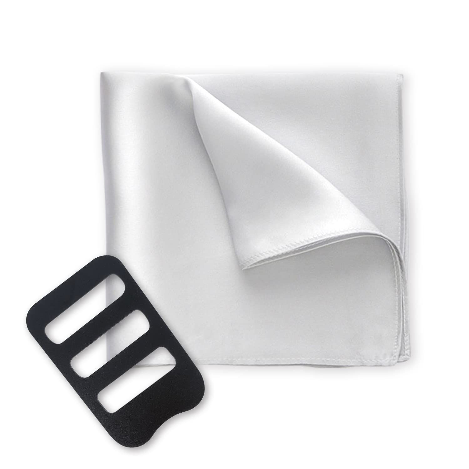 結婚式 型崩れ ハンカチ パーティー ホルダー付き メンズ 光沢 披露宴 無地 冠婚葬祭 大判 絹 16匁 舞台衣装 ホルダーと折り方ガイド シルク 付き ポケットチーフ Beirou