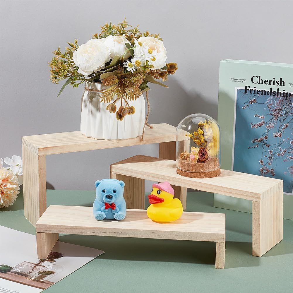 新品 OLYCRAFT 3個セット 木製展示台 木製ディスプレイ 3段高低差 コの