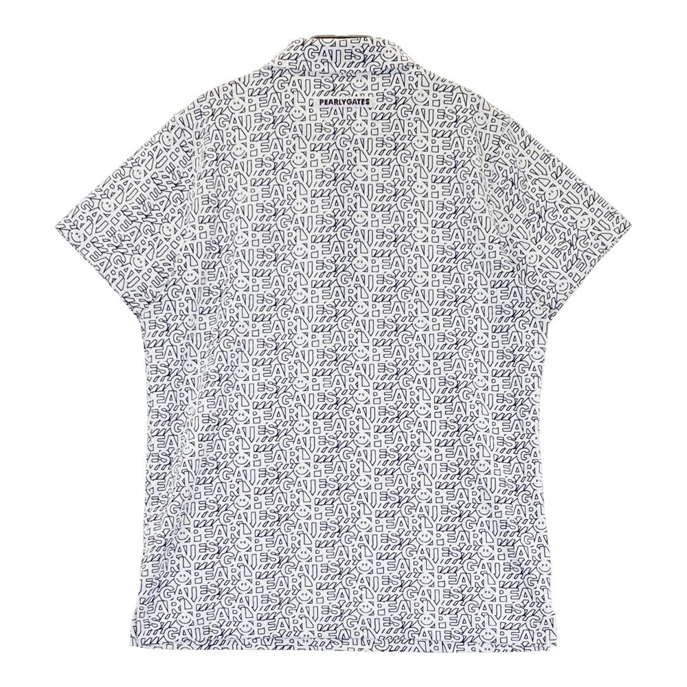 サイズ 2 PEARLY GATES パーリーゲイツ サッカー地 半袖ポロシャツ ニコちゃん 総柄 ホワイト系 240101532462 ゴルフウェア レディース ストスト
