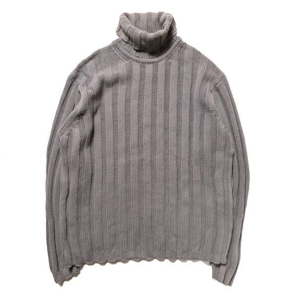 00's オールドギャップ GAP タートルネック コットン ニットセーター 灰 (L) グレー ストライプ 90年代 旧タグ オールド 2001年 Y2K　アメリカ古着 USED  ビンテージ ヴィンテージ