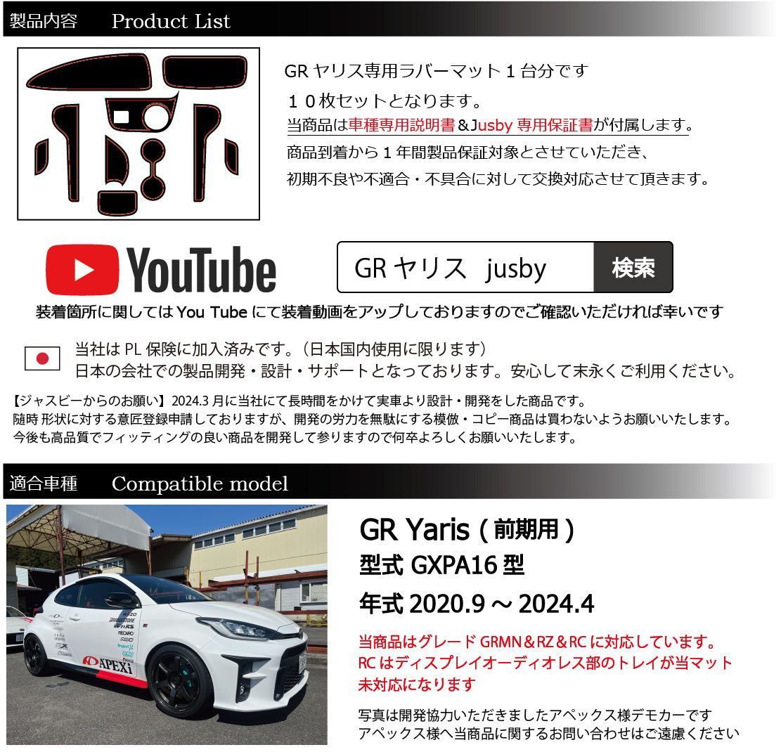 GRヤリス GR Yaris用 (前期) インテリアラバーマット ドア