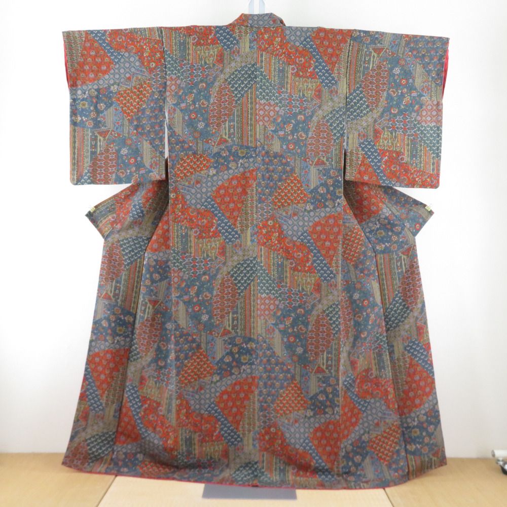 正絹 袷 更紗 小紋 広衿 オリエンタル ちりめん