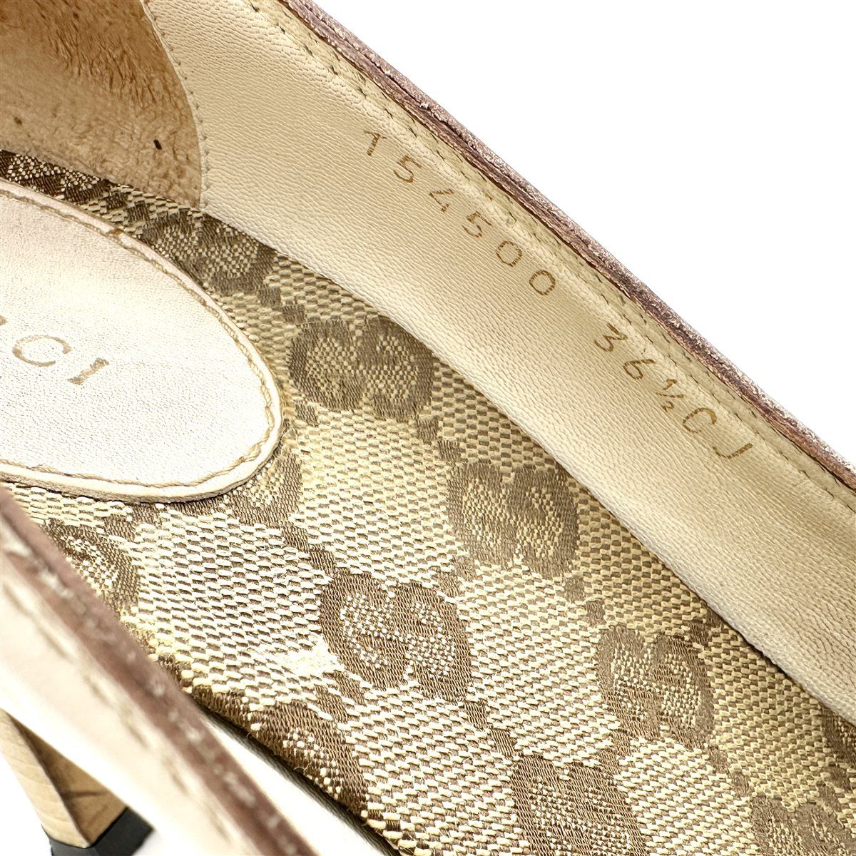 □希少□ GUCCI ハイヒール 本革 GG柄 シェリーライン ホワイト 2374T  