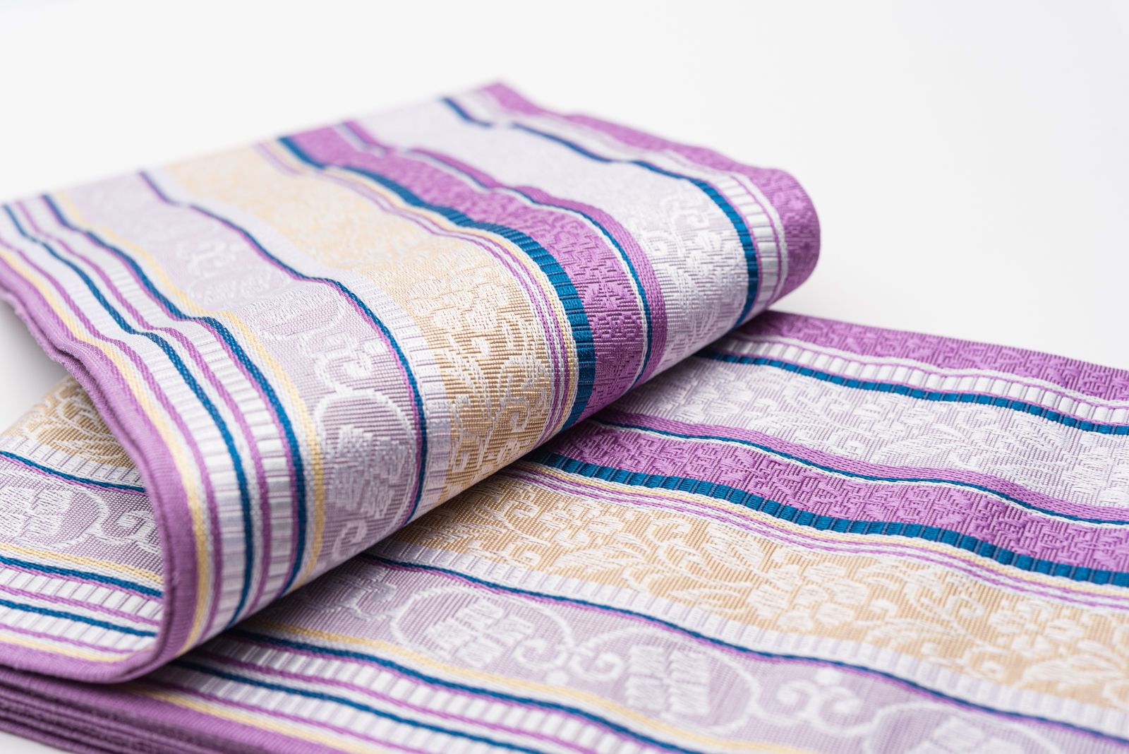 博多小袋帯 カラフルな縞に花