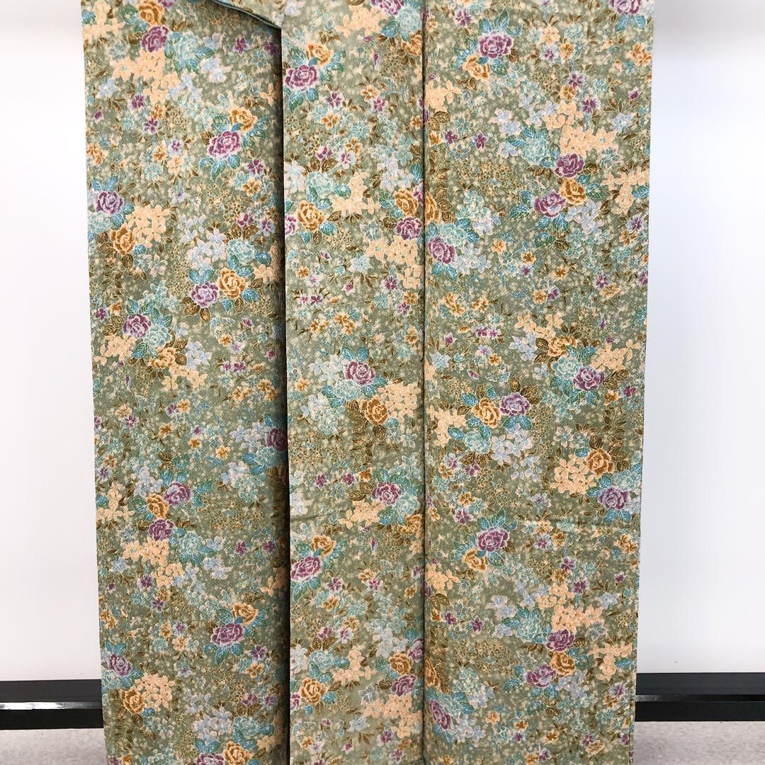 小紋 美しい薔薇の花模様 豆青色 縮緬 K-4478 小紋 美しい薔薇の花模様 豆青色 縮緬 K-4478