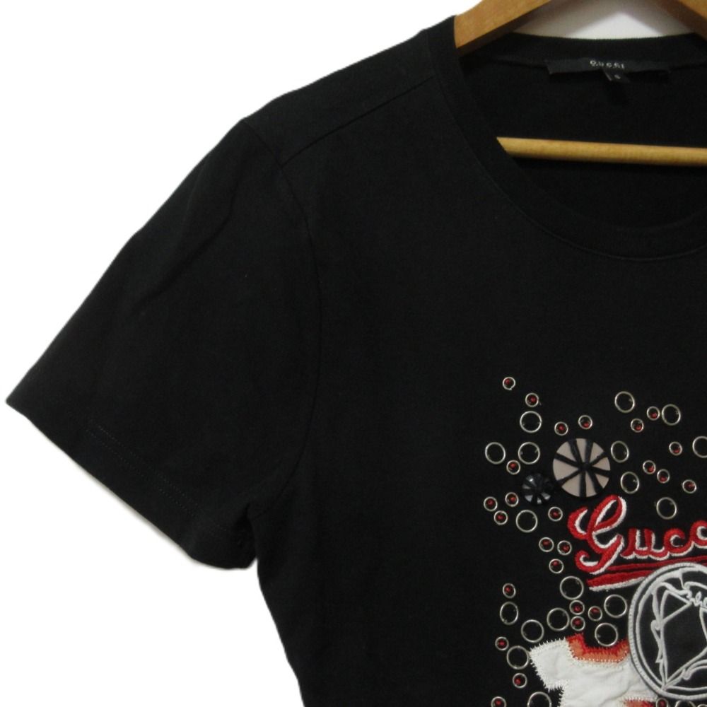 美品 GUCCI グッチ ロゴ刺繍 クルーネック 半袖 Tシャツ カットソー 192131 X3252 サイズS ブラック レディース 古着 中古 美品 GUCCI グッチ ロゴ刺繍 クルーネック 半袖 Tシャツ