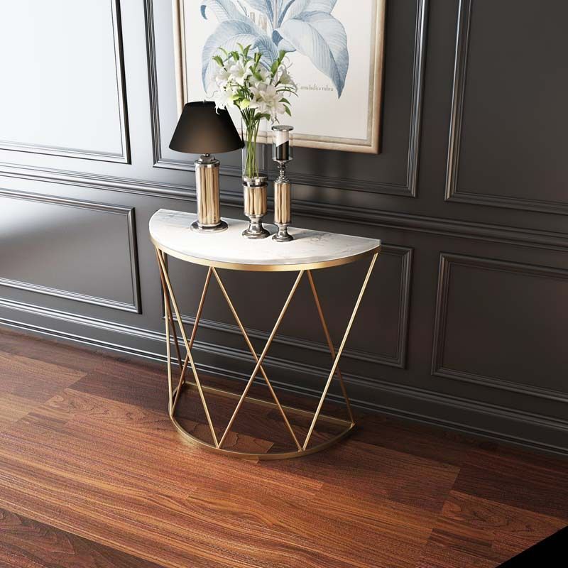 半円形のエントランステーブル シンプルな大理石調デザイン