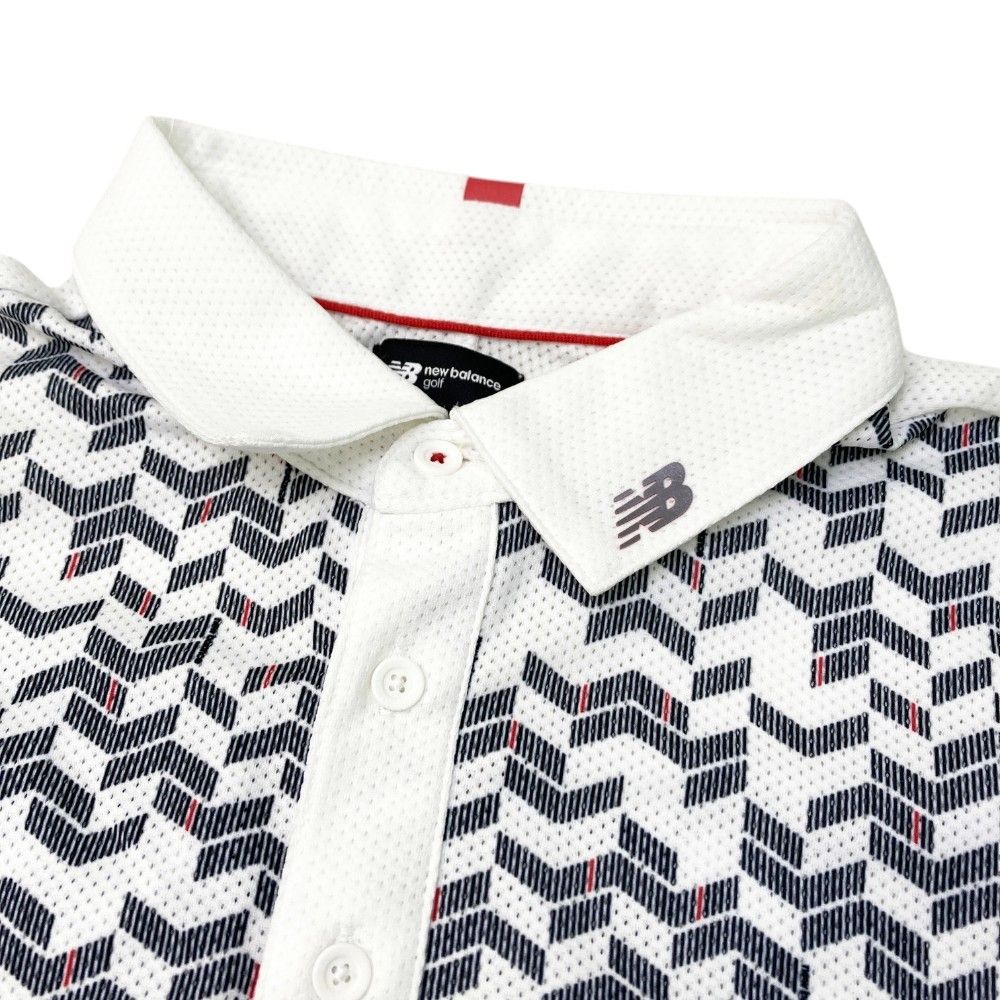 サイズ：7 NEW BALANCE GOLF ニューバランス ; 半袖ポロシャツ　メッシュ 総柄 ホワイト系 [240101439175] ゴルフウェア メンズ ストスト サイズ：7 NEW BALANCE GOLF ニューバランス ; 半袖ポロシャツ