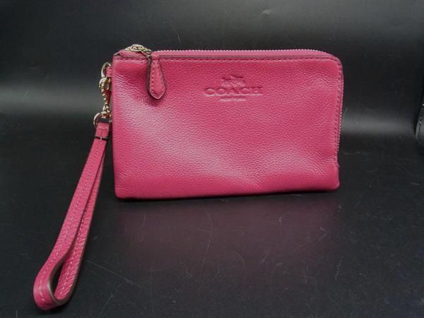 ■美品■ COACH コーチ レザー ポーチ 小物入れ マルチケース リストレット マゼンタピンク系 DJ6691