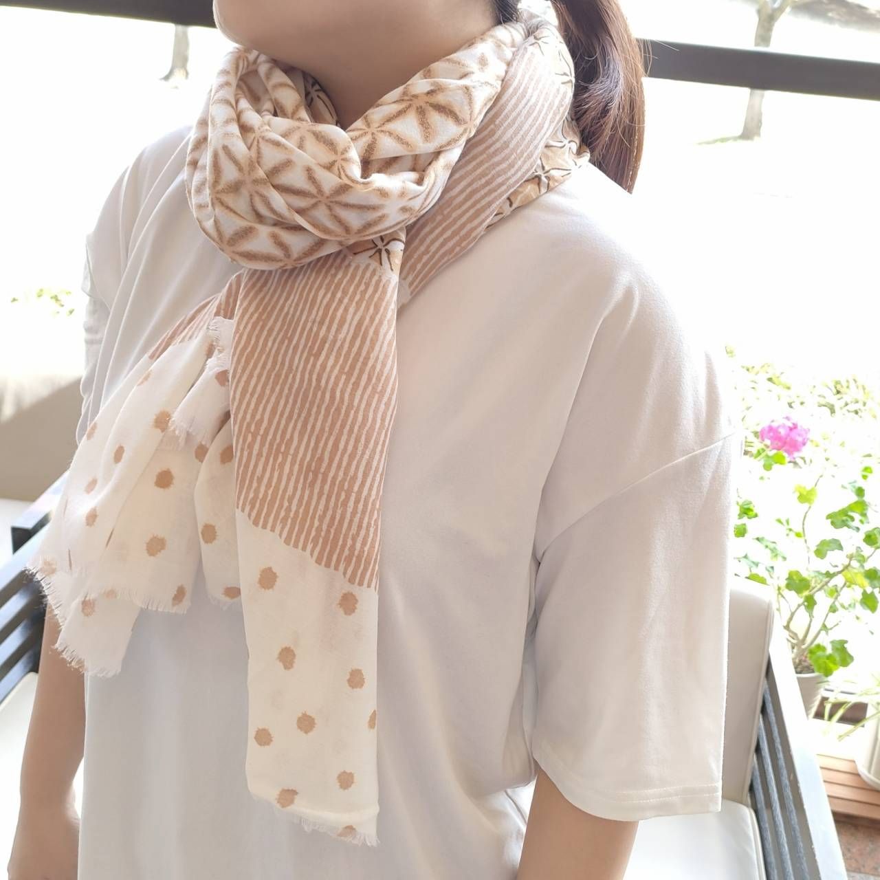 柄もの大判ショール 68144】ビット付きストール【送料無料】チェック柄