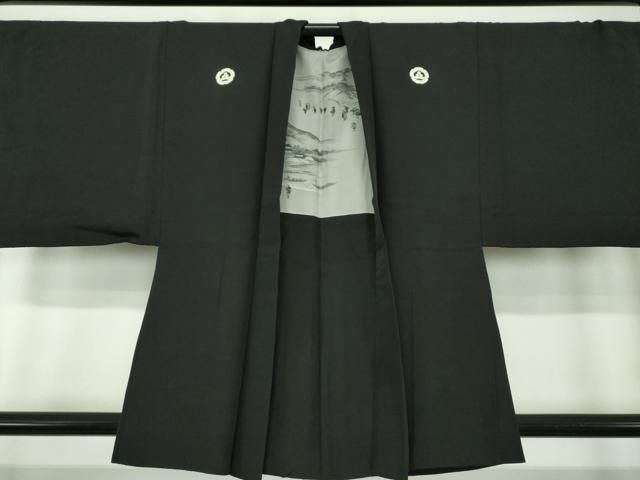 平和屋着物男性　黒紋付　羽織　正絹　逸品　DAAM8543ps