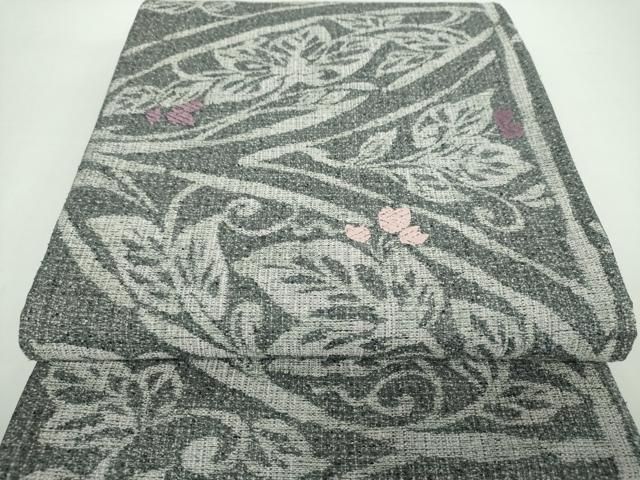 平和屋着物●六通柄袋帯　紬地　草花文　ラメ糸　三越扱い　正絹　逸品　DAAX4853ps 平和屋着物○六通柄袋帯 紬地 草花文 ラメ糸 三越扱い 正絹 逸品