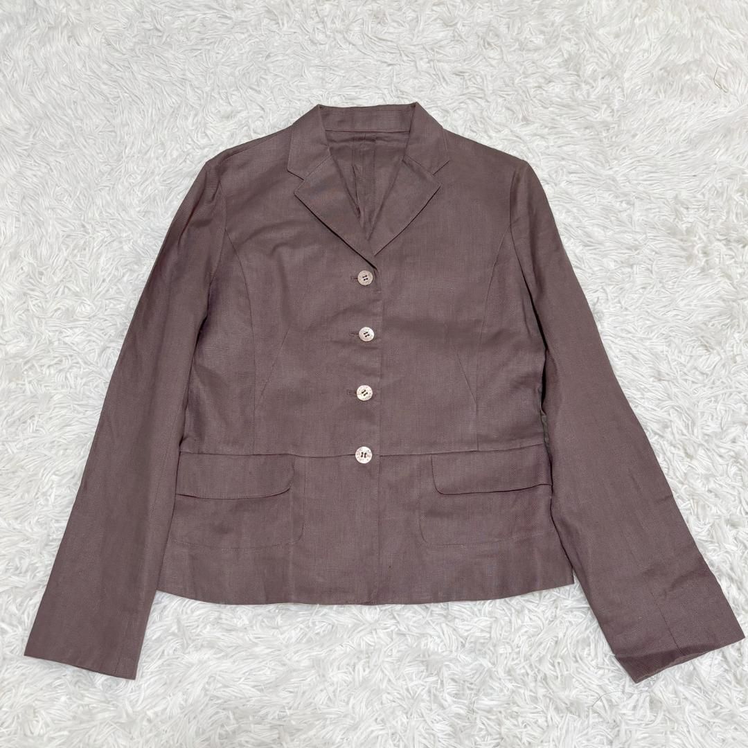 HARDY AMIES 麻 スカートスーツ 38 ブラウン