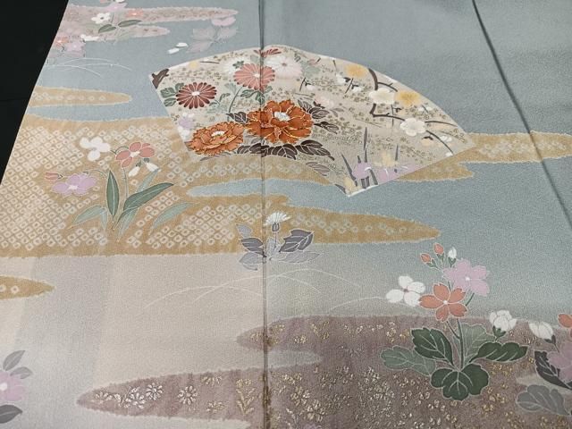 訪問着駒刺繍結び紐鼓扇面花文暈し染め金銀彩鈴乃屋扱い未使用