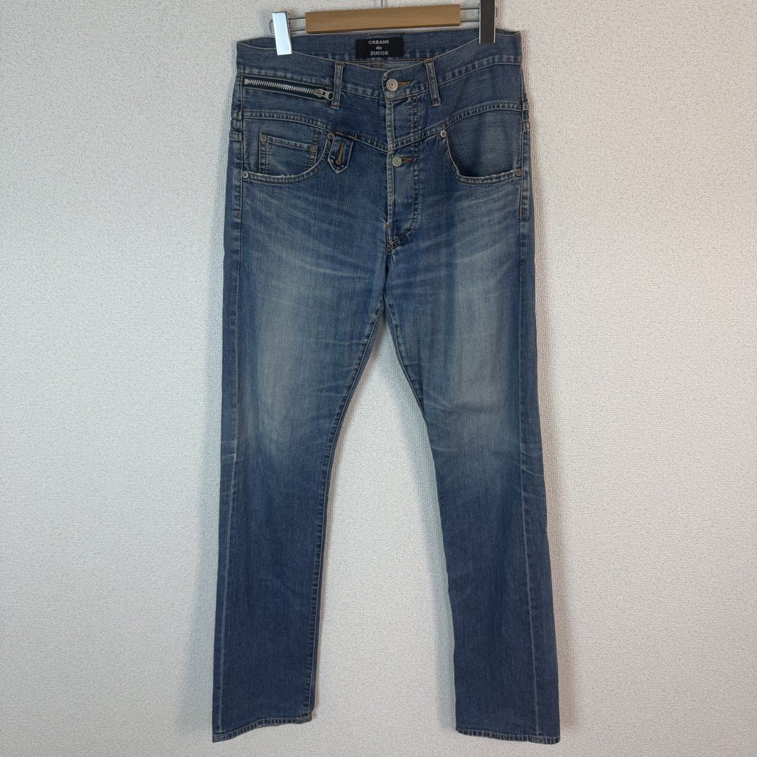 美品 CABANE de ZUCCA パンツ デニム サイズL ジーンズ 日本製 CABANE de ZUCCa カバンドズッカ デザインデニムパンツ ジップ