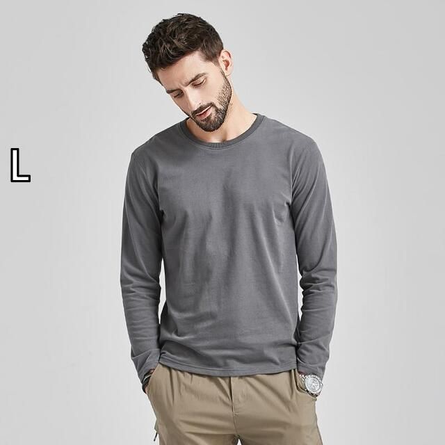 [L]メンズ ファッション 服  オシャレ シンプル 大人 かっこいい 大きいサイズ ストリート 紳士服  綿 快適 シャツ グレー ラウンドネック 長袖 T 春