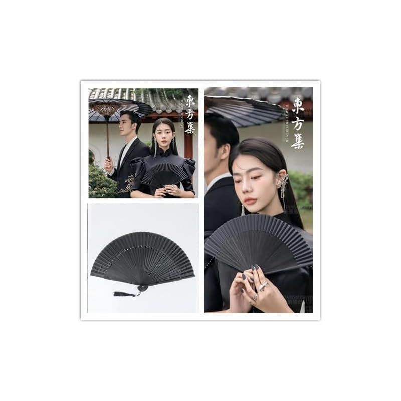 YaoooosF] 高級扇子 無地扇子 扇子箱付け 黒骨竹センス