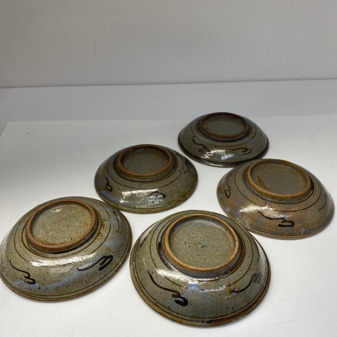 江戸時代 絵唐津 小皿5枚 幅約11.6㎝ 木箱付 タニト 東さ6