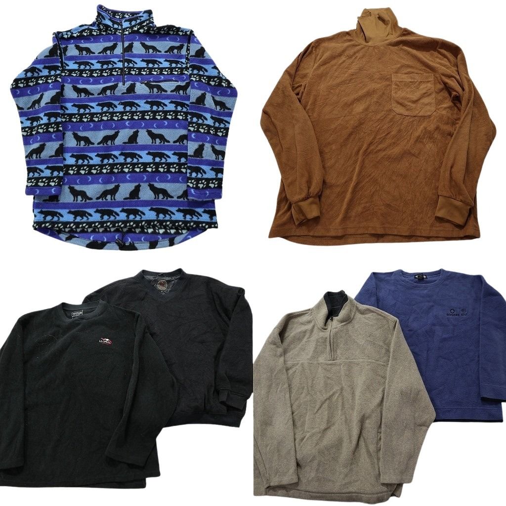 古着卸 まとめ売り ノーブランド フリース 6枚セット (メンズ XL ) 丸首 ハーフジップ ロゴ Vネック ハイネック 総柄 アニマル MW9271