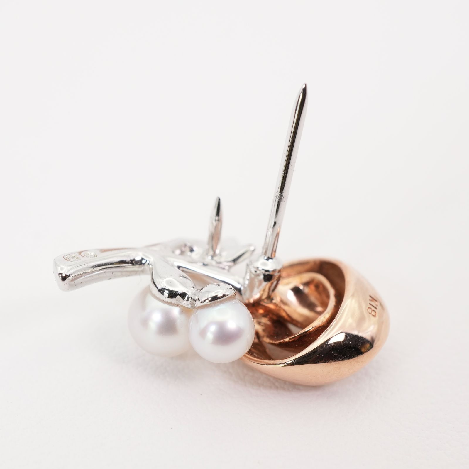 ミキモト K18×シルバー ローズ ブローチ フラワー パール/24-4951